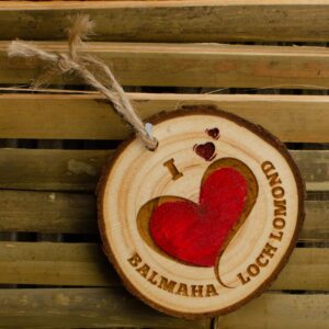 Love Balmaha wooden rucksack charm